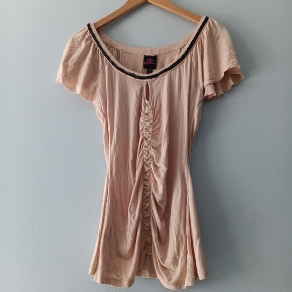 2B Bebe Tops - Y2K 2b Bebe Cream Black Beaded Accent Tunic Top M